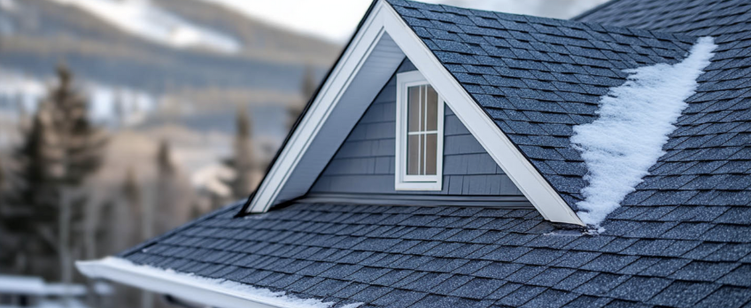 snow-covered roof under clear skies