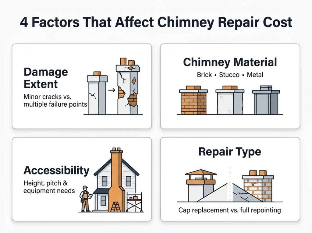 Infographic showing four factors that affect chimney repair cost