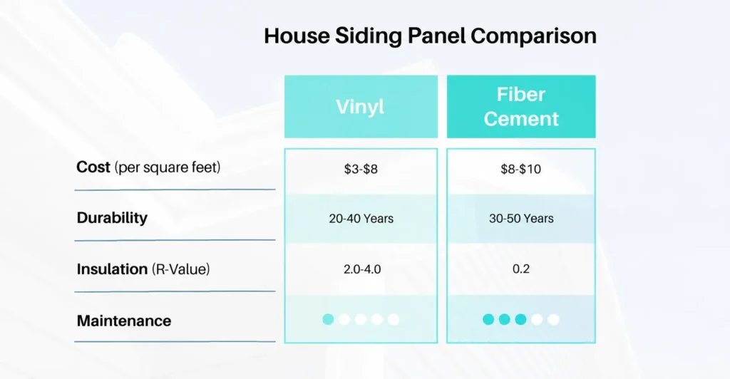 Vinyl or Fiber Cement siding Cost chart