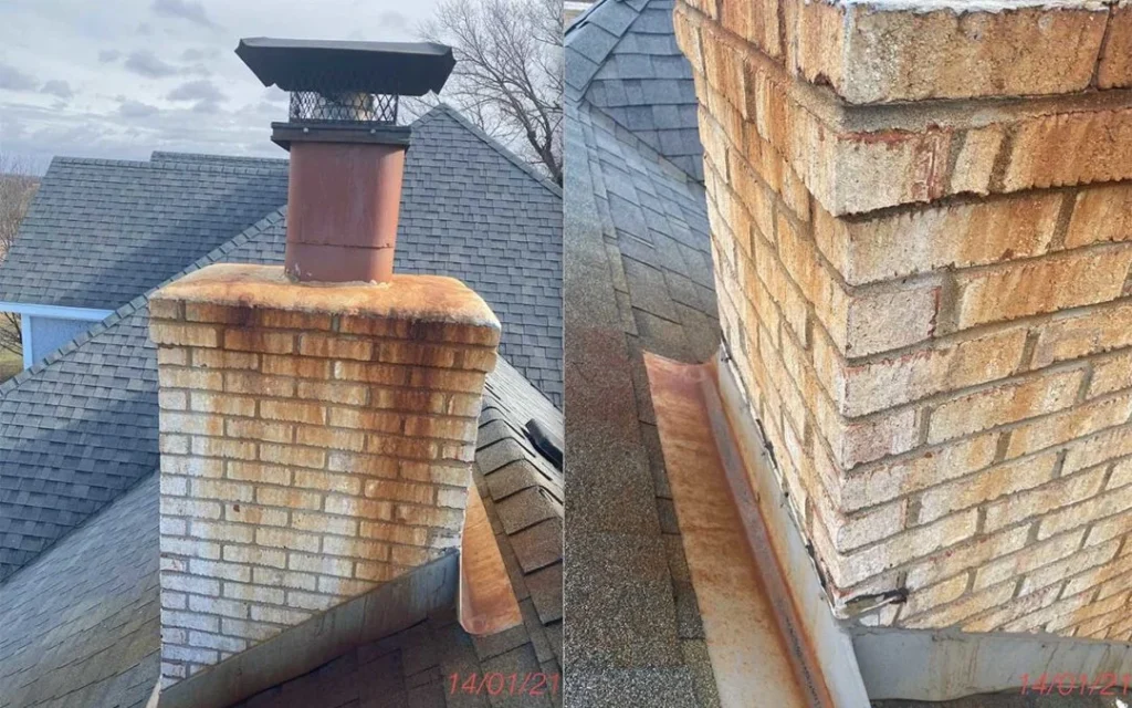 Rusted damaged chimney cap showing wear signs
