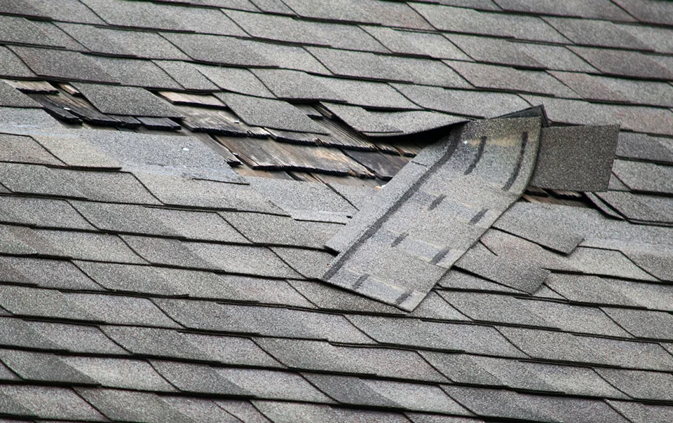 roof showing wind-uplift-prone shingles
